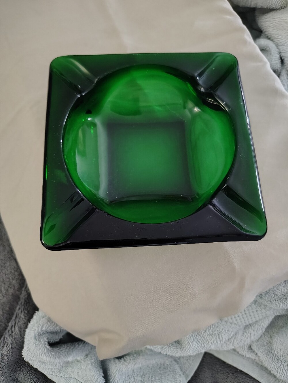 Vintage Green Anchor Hocking Glass Ashtry 6 By 1 1/2